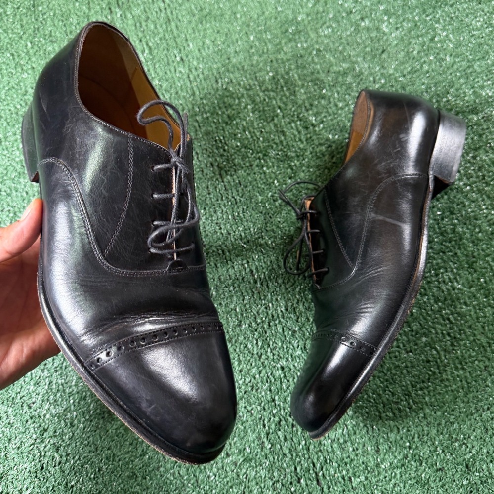 Bostonian Oxford Shoes Mens 8.5 M Black Good Leather Cap Toe Made in Italy